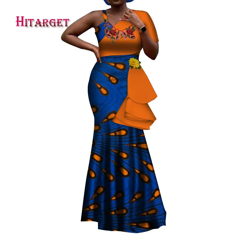 

2020 Dashiki African Applique Dresses for Women Bazin Riche Long Party Evening Dresses Women African Lady Mermaid Dresses WY6550