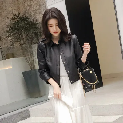 MESHARE Women Spring Genuine Real Sheep Leather Jacket R12