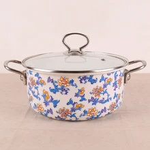 Европейский стиль керамическая эмаль утолщение Двойные Уши суп из нержавеющей стали ручка стеклянная крышка кастрюля 22 см