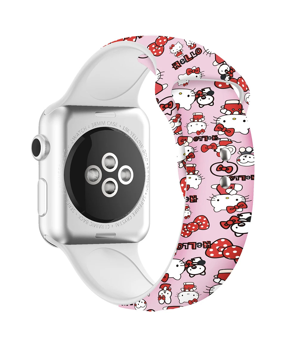 UEBN Hello Kitty Силиконовый ремешок для apple watch 38 42 40 44 мм печать Сменный ремень для iwatch серии 4 3 2 1 ремешки для часов
