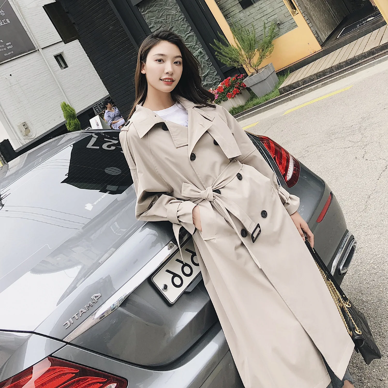 

Trench Coat Women's Mid-length 2019 Spring And Autumn New Style Students Spring Khaki Korean-style Versatile Short-height Popula