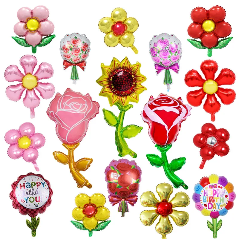 5pcs Large Foil Rose Flower Balloons Sunflower Balloon Children Birthday Party Wedding Decoration Valentine's Day Decor Gifts | Дом и сад