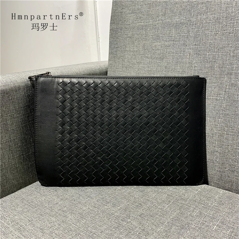 

Hmn Partn Ers 2020 Men Women Unisex Luxury Genuine Leather Cowhide Wallet With Hand Strap Fashion Woven Zipper Designer Purse