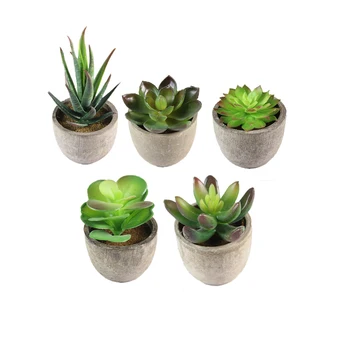 

5pcs Home Decor Flower Pot Artificial Succulent Potteds Simulation Bonsai Encrinite Crafts Ornaments Plant Pot Decoration Maison