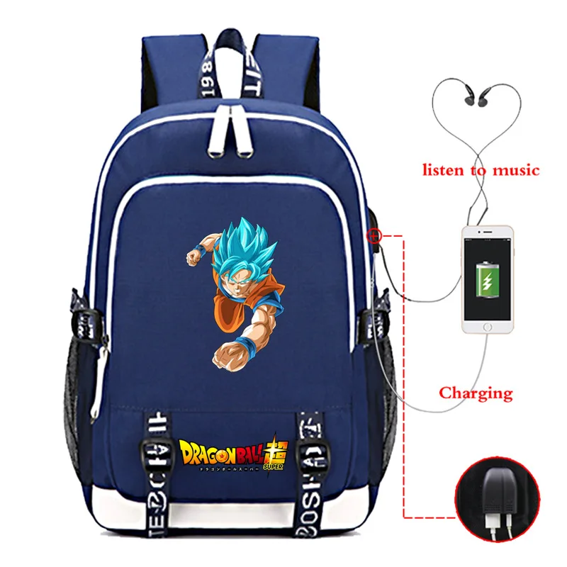 Dragon Ball Z Super Mochila рюкзак с Гоку для наушников школьные сумки, дорожные сумки Повседневная сумка для книг зарядка через usb