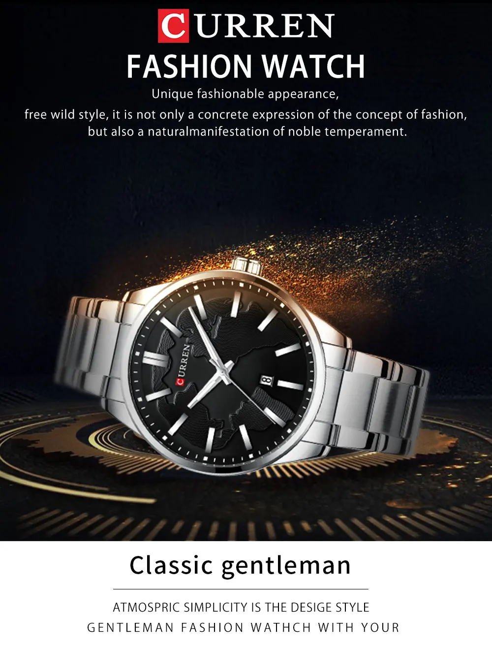 CURREN Креативный дизайн циферблат Кварцевые часы из нержавеющей стали мужские деловые мужские часы с датой модный подарок Reloj Hombres