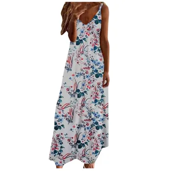 

Maxi Dress 5XL plus size Women bohemian длинные платья Print Daily Casual Sleeveless Vintage Bohemian V Neck Beach party wear