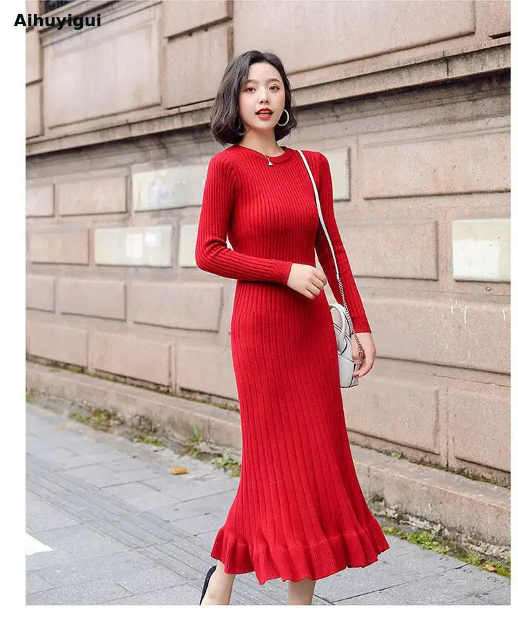 red maxi sweater dress