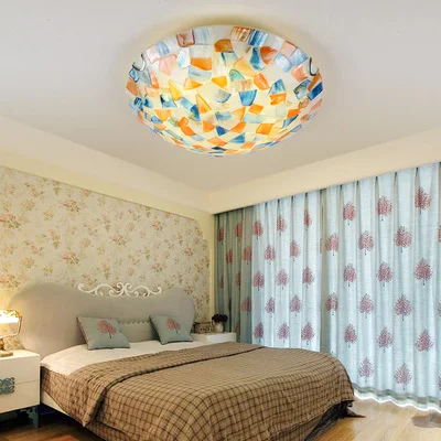 Средиземноморская романтическая потолочная лампа для балкона, спальни, детской комнаты, креативная сельская синяя круглая стеклянная Светодиодная потолочная лампа - Цвет корпуса: A