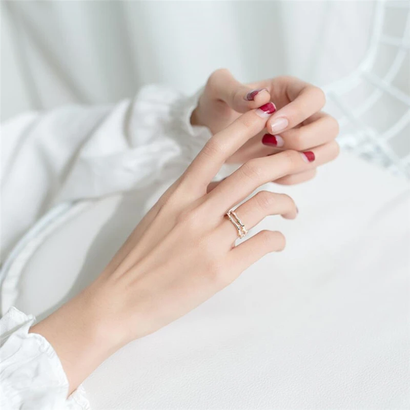 Silver Ring Sole Memory Creative Double Tree Branch Fresh Cute Sweet Art Silver Color Female Resizable Opening Rings SRI344