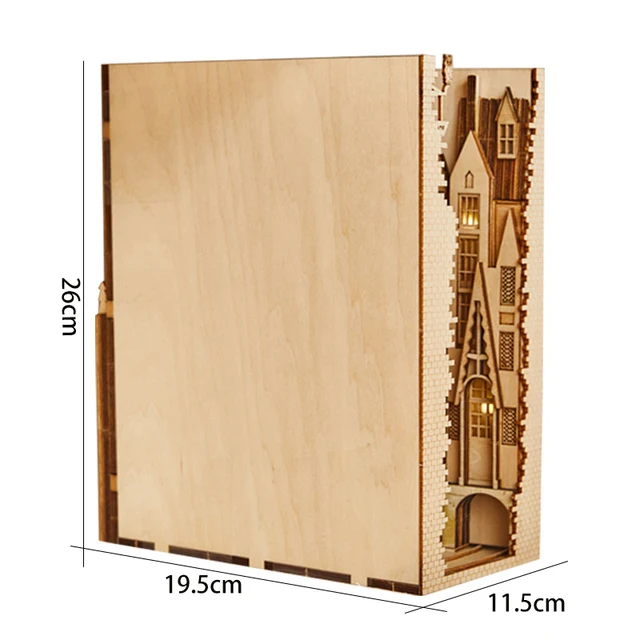 DIY Wooden Dragon Alley Book Nook Shelf Insert Kits Mysterious Ancient Streets Miniature with Furniture Art Bookends Toys Gifts 6