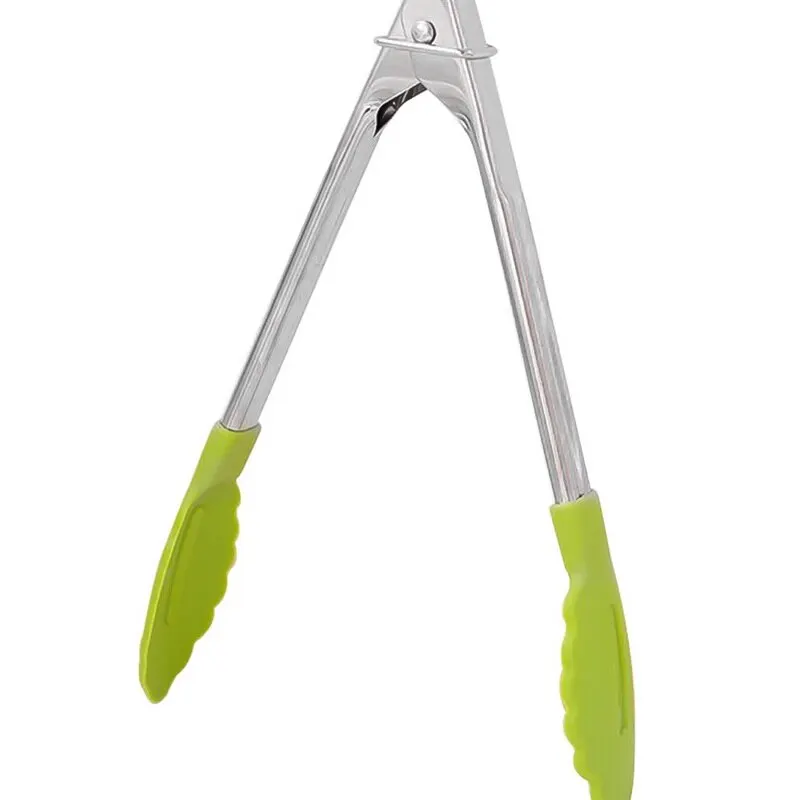 green 18x3.5cm Силиконовые кухонные щипцы из нержавеющей стали для приготовления салата, сервировки барбекю, щипцы для выпечки, не нагреваются, зажим для выпечки, щипцы, инструменты для приготовления пищи - Цвет: green 18x3.5cm