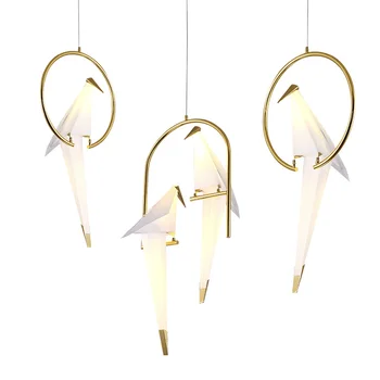 

Luxury Design White Bird Cage Pendant Lamp Metal Linear Acrylic Hanging Light LED Home Decor Living Room Kitchen Pendant Light