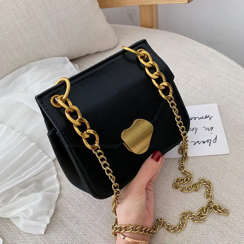 

Female 2019 New Korean Irregular Metal Magnetic Button Single Shoulder Bag Chain Slanting Small Square Bag Tide