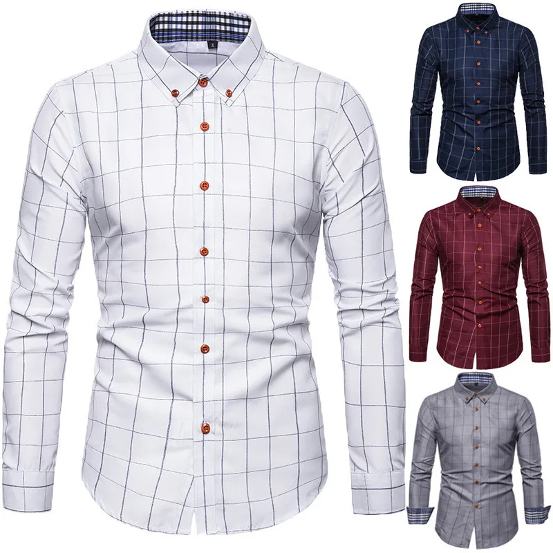 Мужские рубашки Camisa Masculina, Стандартная посадка, Клетчатая Мужская рубашка с длинным рукавом размера плюс M-5XL