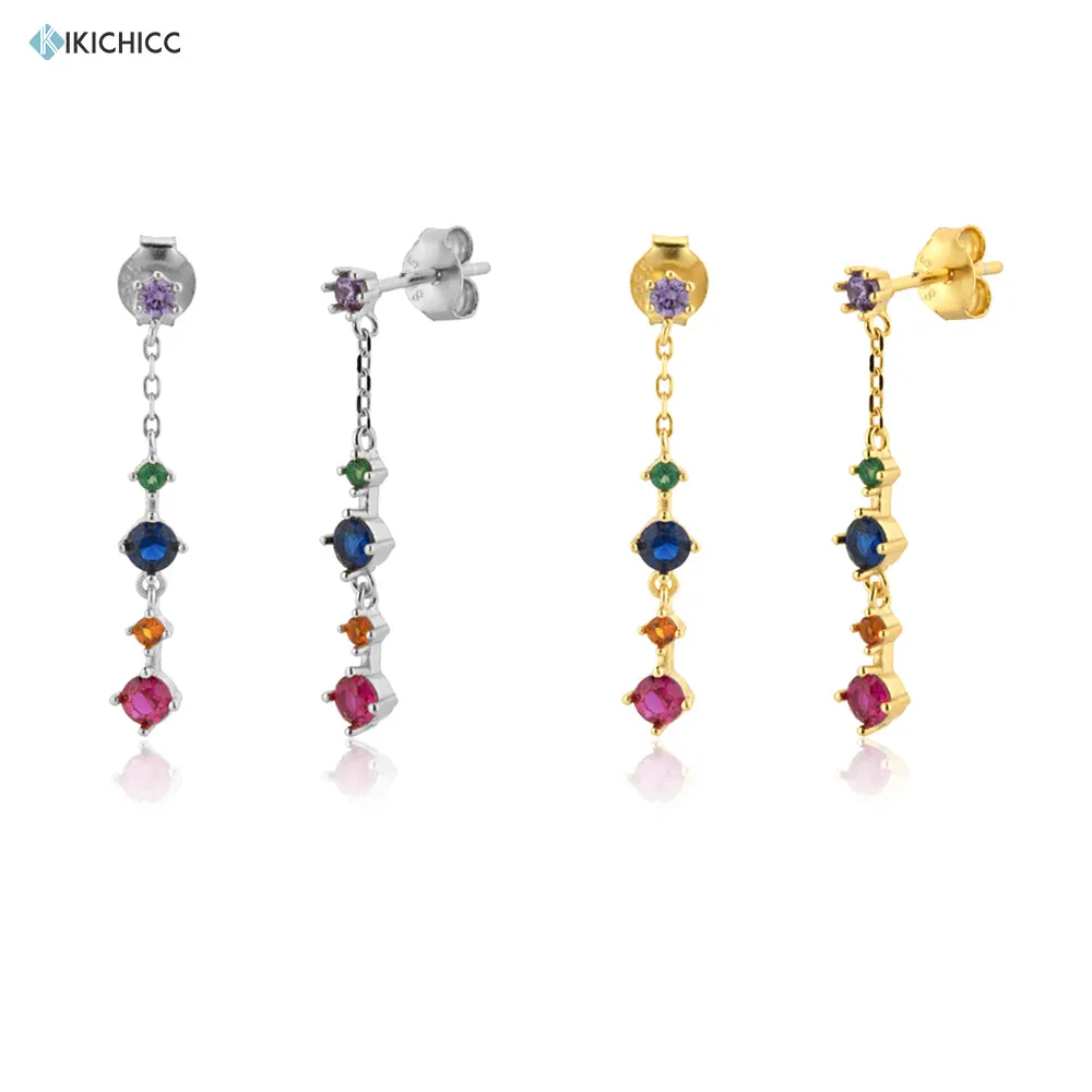 

Kikichicc Европейский 925 Стерлинговое серебро золото циркон красочные цепи висячие серьги с квадратными кристаллами Свадебные туфли с украшением в виде кристаллов CZ в стиле панк рок ювелирные изделия Вечерние