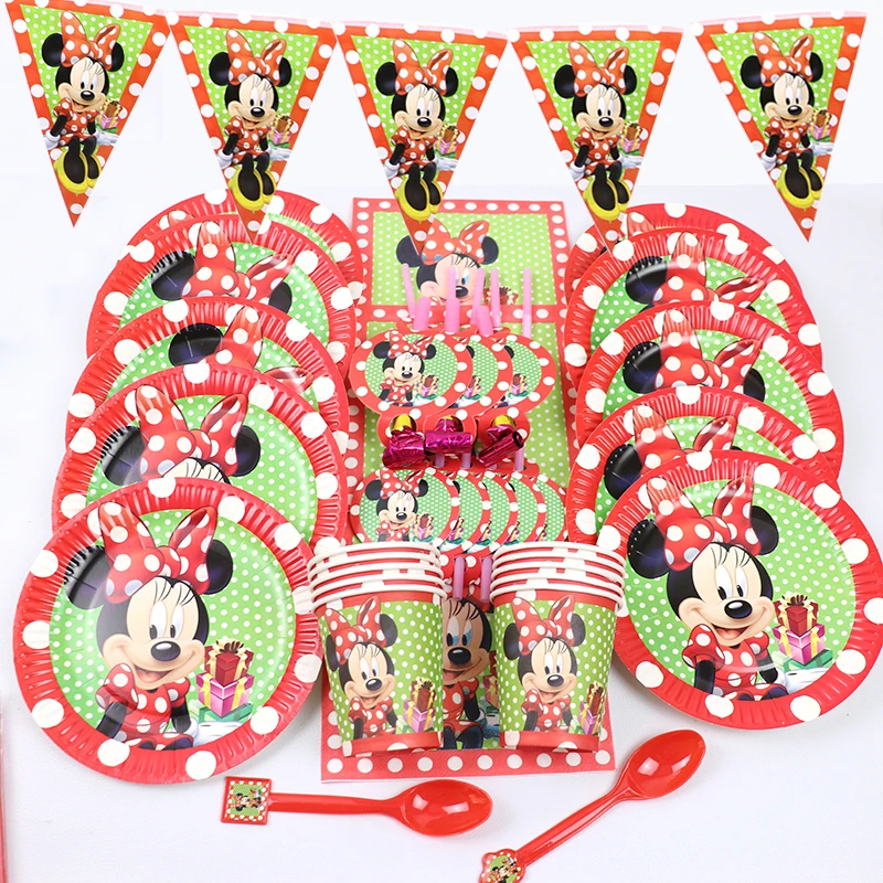 Vaisselle Jetable De Fete Disney Minnie Mouse Rouge Assiette Tasse Serviette Decorations De Fete D Anniversaire Pour Enfants Filles Aliexpress
