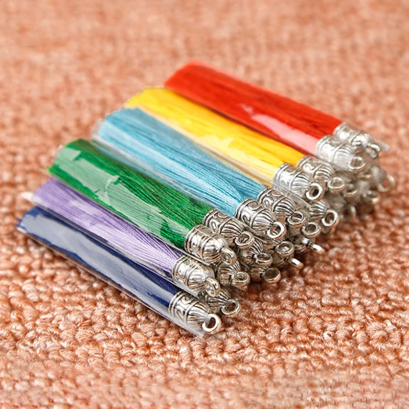 20pcs Pure Cotton Mini Tassels Earrings Brushes Colorful Fringe Tassels  Golden Fringes DIY Jewelry keychain Charm