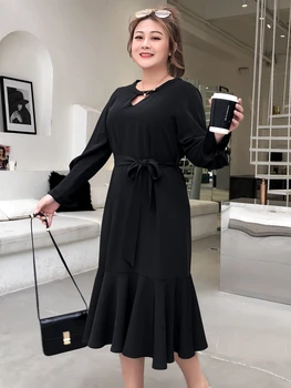 

2020 Summer Plus Size Dress Women Vintage Red Midi Dress Elgant Party Dresses Long Sleeve Woman Clothes Vestido KJ1725