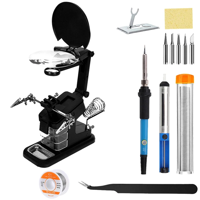Soldering Iron Welding Magnifying Glass 2 LED 3X 4.5X 25X Helping Hand Rework Magnifier with 3 Tools Boxes Desk Station Repair FDJ0042-3