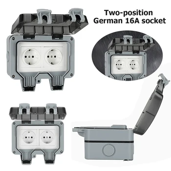 

Outdoor Wall Power IP66 Weatherproof Waterproof Socket Box 16A Double EU UK Standard Electrical Outlet Grounded AC 220V 250V New