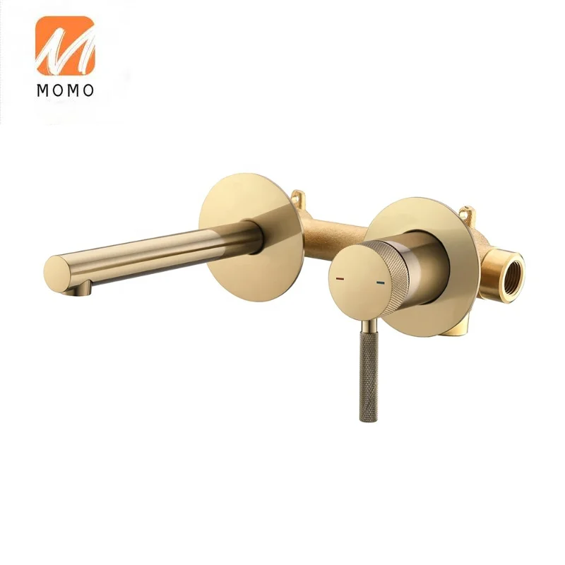 

Brass brushed gold hidden wall mounted concealed 2 hole basin taps bathroom faucet