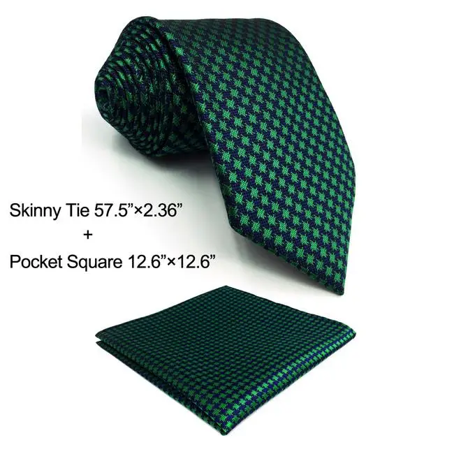 F24 зеленый синий Хаундстут галстуки для мужчин Шелковый 6" Тонкий 6 см галстук Карманный квадратный набор - Цвет: Skinny Size Tie Set