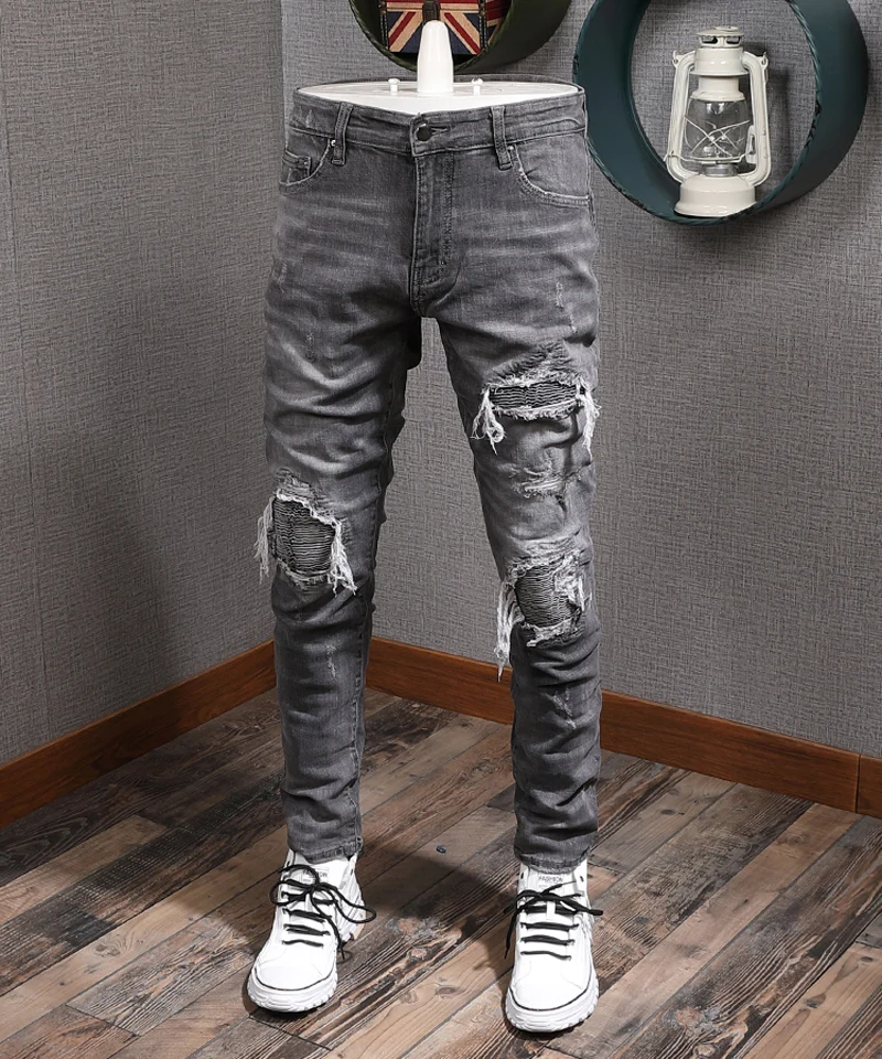 Fashion Streetwear Men Jeans High 