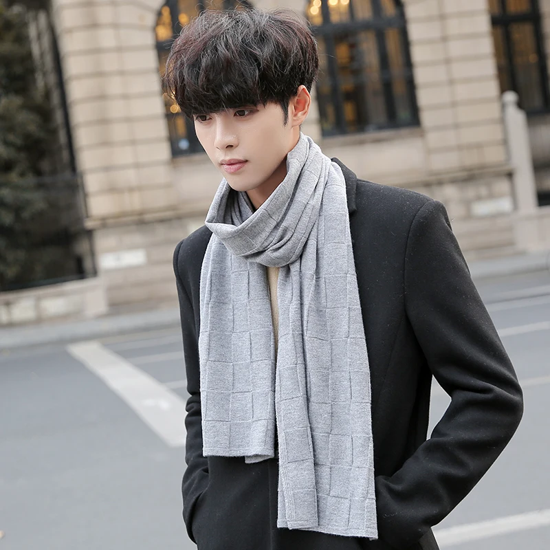 Шерстяной шарф в полоску, однотонные серые шерстяные шарфы, роскошные классические теплые зимние шарфы для мужчин, брендовая длинная мягкая уличная шаль