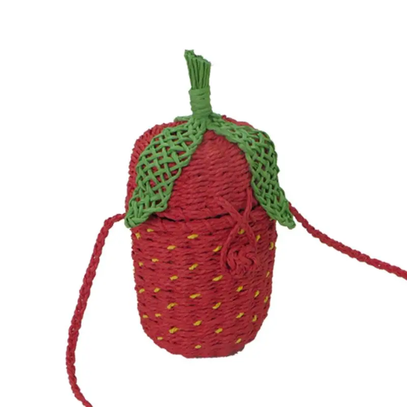 Women's Strawberry Fruit Weave Shoulder Bag Messenger Summer Beach Tote Purse X7XC