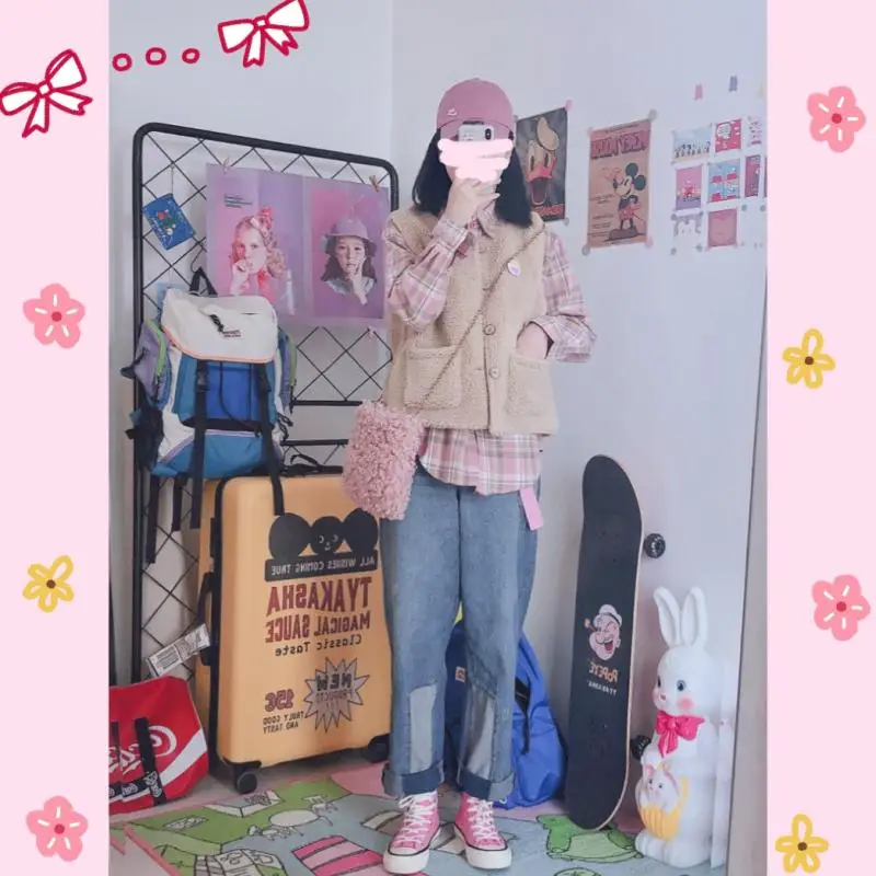 Осенние женские штаны Harajuku с высокой талией, джинсы, широкие брюки Харадзюку, милые брюки Vintag, джинсы для девочек, прямые штаны