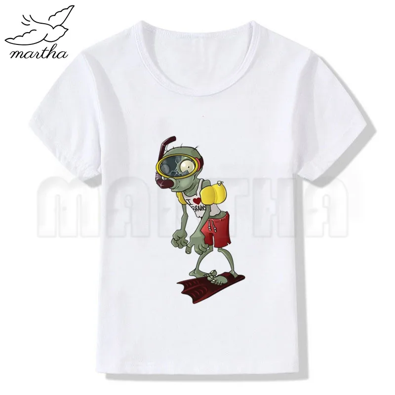 Plants Zombies Cartoon Fashion Funny Print T-shirt Kids Summer O-Neck Tops Boys& Girls White Tshirt - Цвет: WhiteE