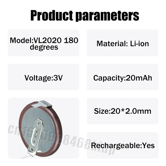 Panasonic 3V VL2020 2020 180 Degrees Rechargeable Lithium Battery For