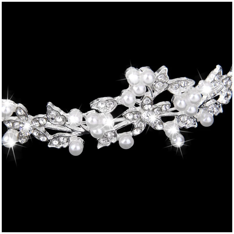 Wedding Bridal Headband Rhinestone and Artificial Pearl Wedding Crown Decoration Headband Silver