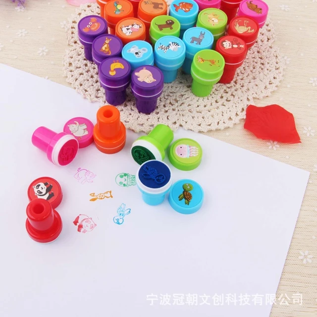 26Pcs Cute Cartoon Various Round Stamp Seal Children Gifts Toys Self Inking Scrapbooking Plate Ink Pads Stamper 2