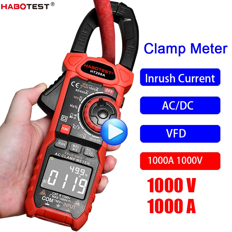 

HABOTEST 1000V 1000A Profesional Clamp Meter Pinza Amperimetrica AC DC True RMS Capacitance Electrical Megger