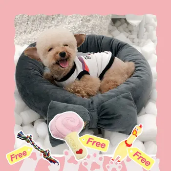 

Buy 1 Dog Bed Get 3 pcs Toys for Free Pet Bed Quilted Cuddler Puppy Dog Bed Soft Dog Nest Pet Mat With Bowknot Pet Supplies
