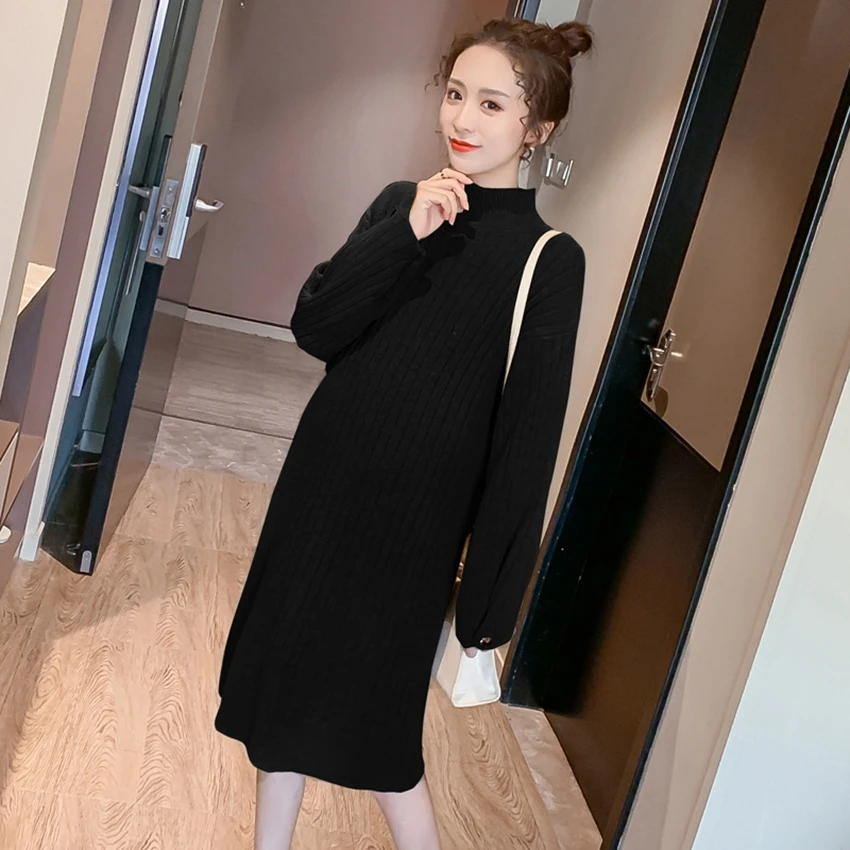 Осень и зима утолщенная водолазка вязаный свитер для беременных новое корейское модное трикотажное платье