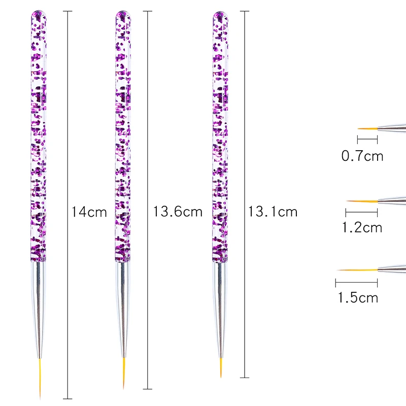 Nail Art Kolinsky Acrylic Manicure Brush Superfine Stripe Thin Nails Line Brushes 3
