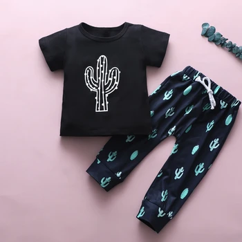 

Kids Baby Boy Summer Clothes Set Short Sleeve Cactus Print T-shirt Tops+Trouser Casual Outfits 1-6T