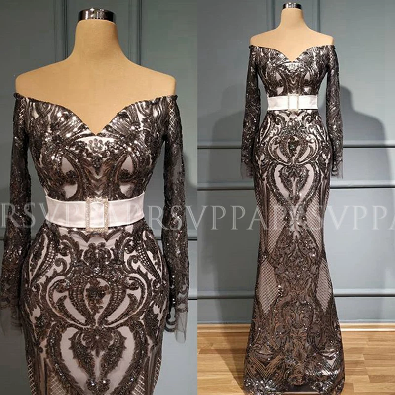 Элегантный длинный рукав в арабском стиле стильные вечерние одежды v-образный вырез Русалка Серебро блесток женское вечернее платье для вечеринки