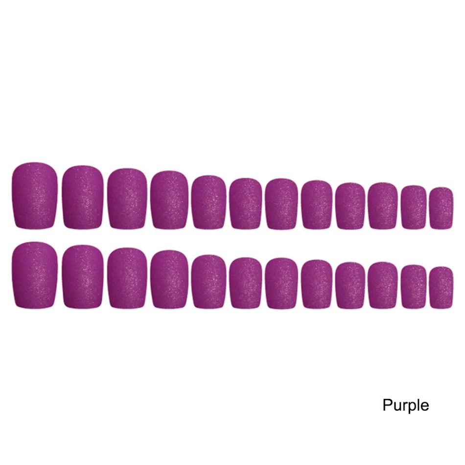 Purple 24 шт./компл. полное покрытие матовые накладные ногти Короткие Круглые головки мягкие однотонные овальные матовые искусственные ногти художественные советы - Цвет: Purple