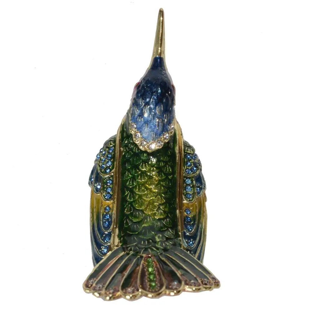 Hummingbird Enamel Trinket Box With Crystals Metal Alloy Jewelry Container Bird Figurines Gift for Her mini storage boxes