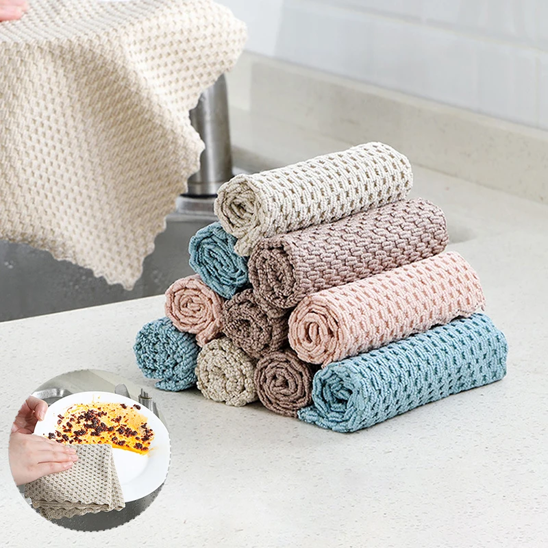 Anti-grease Cleaning Cloth Polyester Nylon Efficient Super Absorbent Microfiber Kitchen Washing Dish Strong Water Absorption