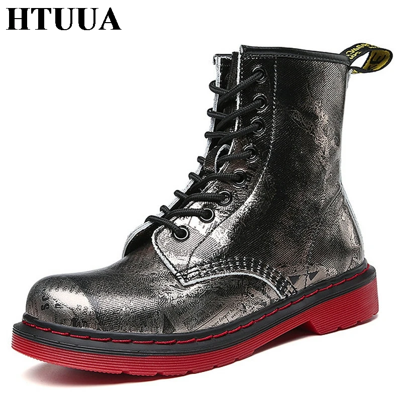 

HTUUA Autumn Winter Women Boots Genuine Leather Short Ankle Boots Female Fur Warm Black Motorcycle Shoes Platform Shoes SX3454