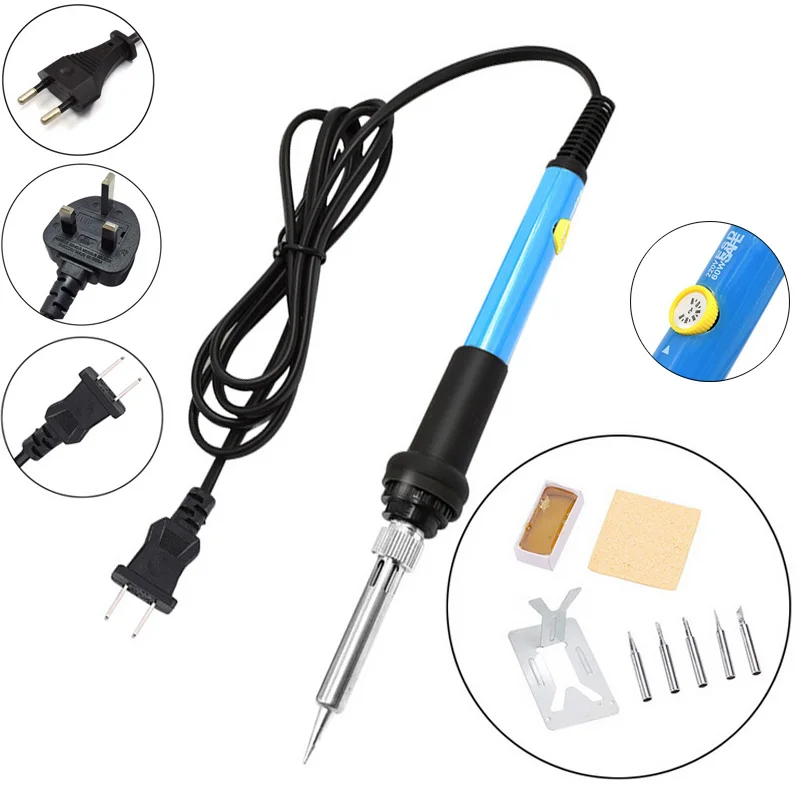 

EU/US/UK 60W Electric Soldering Iron Kit Adjustable Temperature Solder Welding Rework Repair Tools with Tips Rosin Atand Sponge