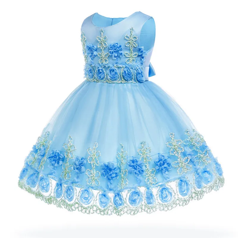 Light blue От 0 до 24 месяцев) платье для маленьких девочек новое летнее праздничное платье с декором платье принцессы для дня рождения для девочек 1 год одежда для малышей - Цвет: Light blue