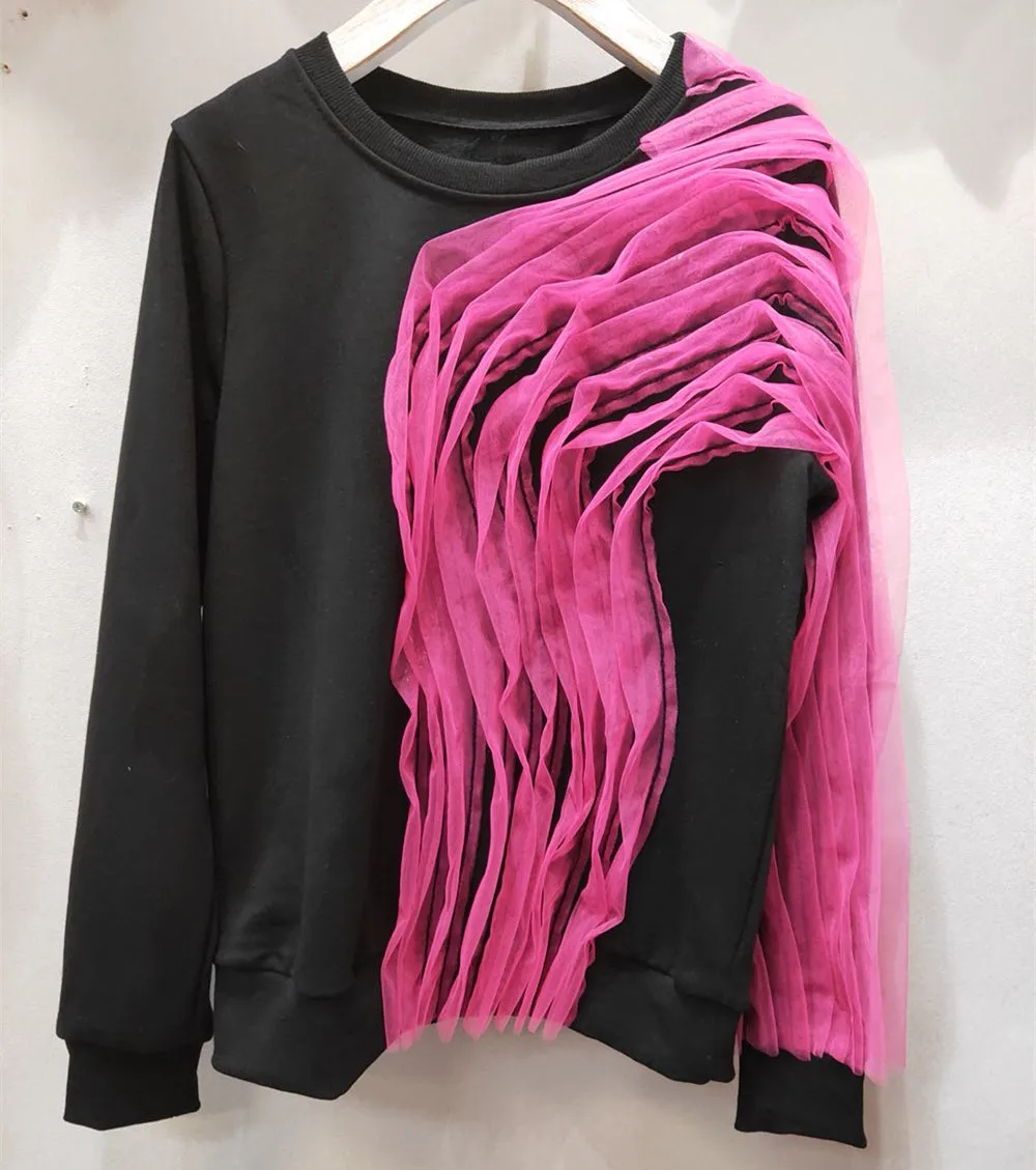 WHITNEY WANG осень зима мода уличная дизайнерская стильная крученое Лоскутная Толстовка женские толстовки пуловер - Цвет: Родо