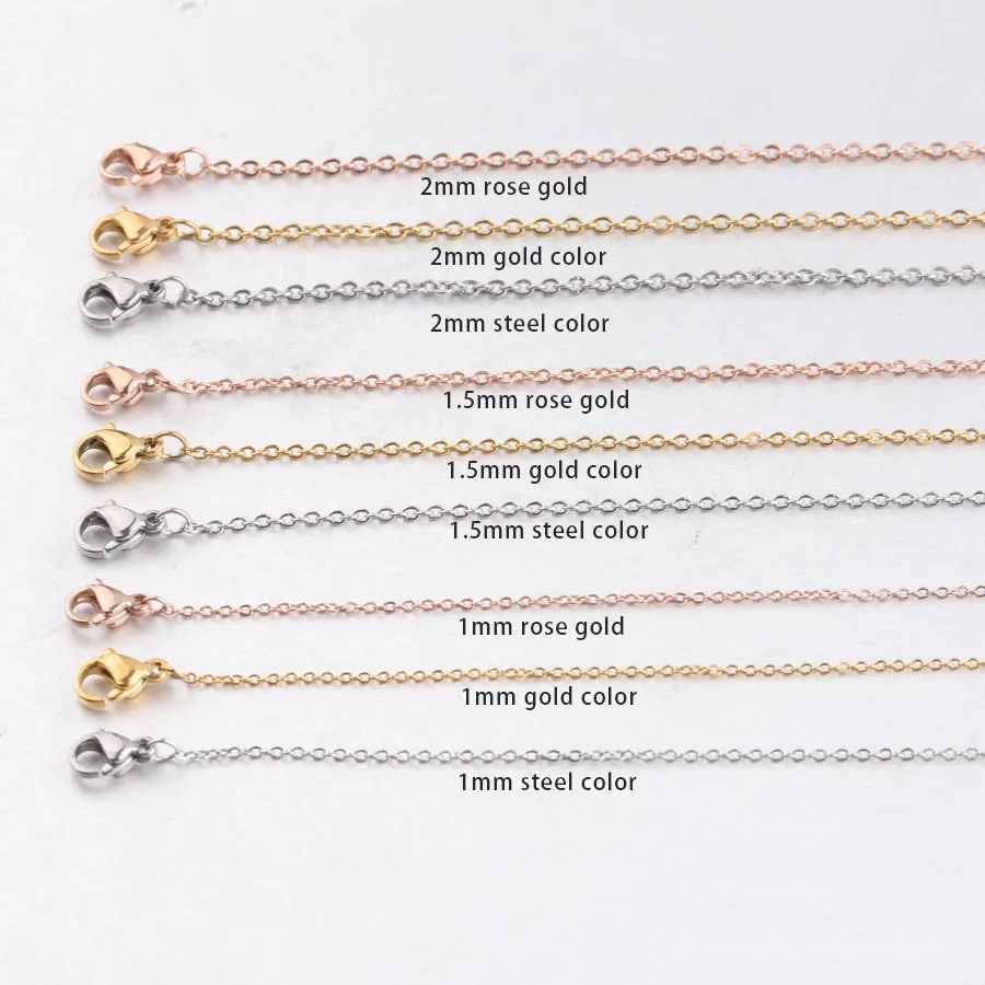 

1/1.5/2 Mm Double Headed Lobster Clasp fang zi Pendant Stainless Steel Chain Necklace DIY Necklace 45 Cm