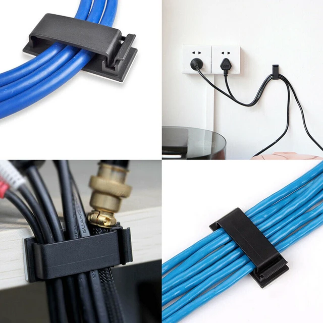 100 Adhesive Cable Management Clips Black - Network/Ethernet/Office  Desk/Computer Cord Organizer - Sticky Cable/Wire Holders - Nylon Self  Adhesive